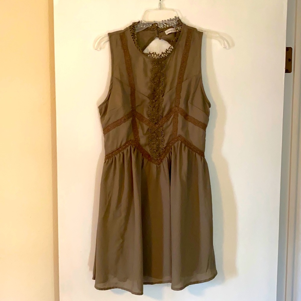Army green dress with cut out in back.